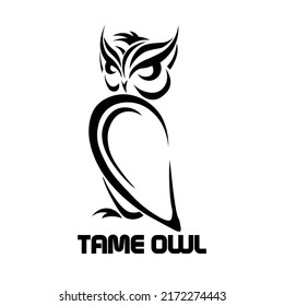 Tame owl illustration vector design in black and white for logo and icon