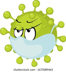 Tamed Corona Virus Cartoon - COVID - 19 Vector Illustration with Medical Drape