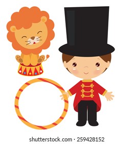 Tamer With Lion Vector Illustration