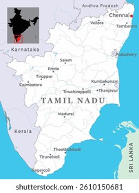 Tamil Nadu district map is a state of India, marked with neighbour state