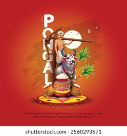 Tamil Nadu festival Happy Pongal with Pongal props, holiday Background, Pongal celebration greeting card, abstract vector illustration design.	