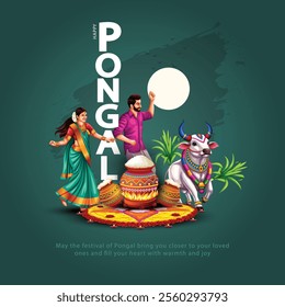 Tamil Nadu festival Happy Pongal with Pongal props, holiday Background, Pongal celebration greeting card, abstract vector illustration design.	