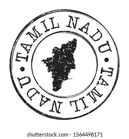 Tamil Nadu India Map Postmark. Silhouette Postal Passport. Stamp Round Vector Icon. Vintage Postage Design.