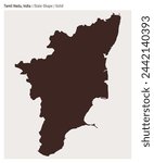Tamil Nadu, India. Simple vector map. State shape. Solid style. Border of Tamil Nadu. Vector illustration.