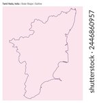 Tamil Nadu, India. Simple vector map. State shape. Outline style. Border of Tamil Nadu. Vector illustration.