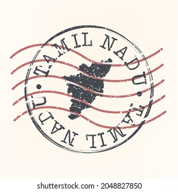 Tamil Nadu, India Stamp Map Postal. Silhouette. Passport Round Design. Vector Icon. Design Retro Travel National Symbol.
