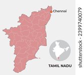Tamil Nadu locator map showing District and its capital 