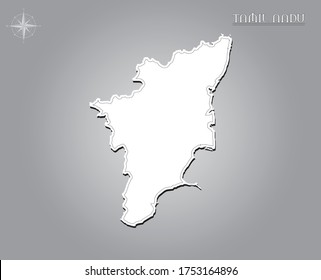 TAMIL NADU map , indian state map black out line with paper cutting on white gradient background map of india copy space illustration