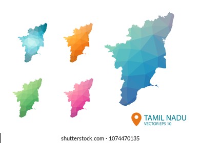 Tamil Nadu Map - Set of geometric rumpled triangular low poly style gradient graphic background , polygonal design for your . Vector illustration eps 10.