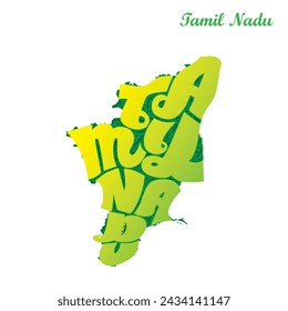 Tamil Nadu Map with typography and and floral design elements. Vector illustration.