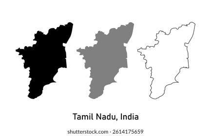 Tamil Nadu map. vector map of India provinces. Map in various style outline, black, and gray	