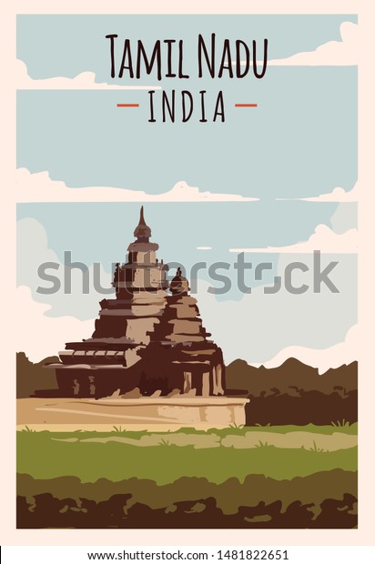 Tamil Nadu retro poster. Tamil-Nadu\
travel illustration. States of India greeting card.\
