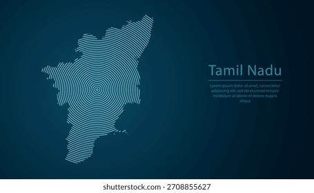 Tamil Nadu, state of India, map filled with concentric circles on dark gradient background