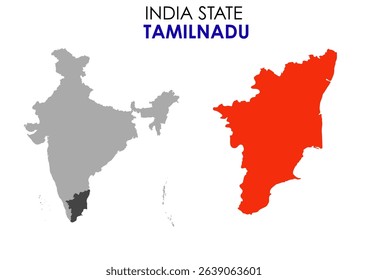 Tamil Nadu state map of India. Tamil Nadu map vector illustration. Tamil Nadu vector map on white background.