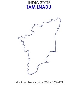 Tamil Nadu state map of India. Tamil Nadu map vector illustration. Tamil Nadu vector map on white background.
