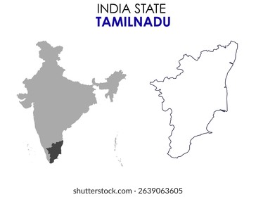 Tamil Nadu state map of India. Tamil Nadu map vector illustration. Tamil Nadu vector map on white background.