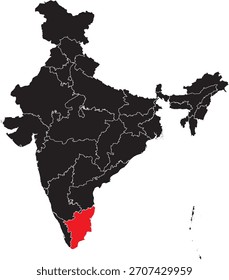 Tamil Nadu State on Map of India Vector Editable