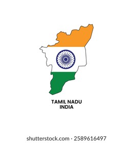 Tamil nadu vector map with indian flag.