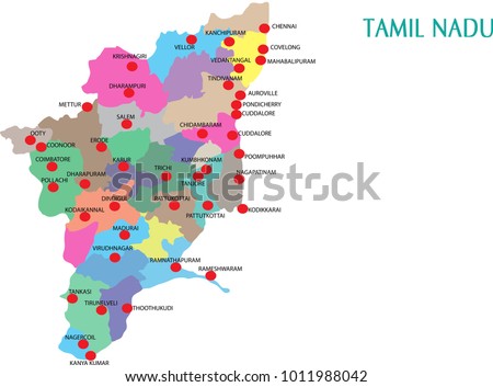 Tamilnadu Districts Vector Map Silhouette Illustration Stock Vector