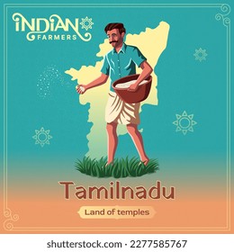 Granjero de Tamilnadu - Una vibrante ilustración vectorial que ilustra la resistencia y el duro trabajo de la agricultura india	
