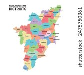 tamilnadu map with district name, tamilnadu map vector, outline map of tamilnadu 2024, vector illustration of tamil nadu, easy drawing, tamilnadu districts color  map, 38 districts