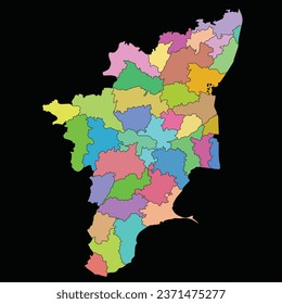 Tamilnadu state of India map with only colors vector design. isolated on black. eps10. 