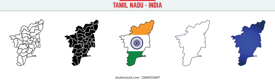 Tamilnadu, State, TN, Outline Icon – India Map Silhouette Vector. India map editable stroke outline icon