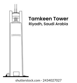 Tamkeen Tower. ARIJ Tower. Skycraper Tower in Riyadh Saudi Arabia Skyline City. Line art style