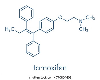 Tamoxifen breast cancer drug molecule. Skeletal formula.