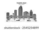 Tampa Bay city skyline with bridge.