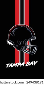 Tampa Bay Team Colored Football helmets Stripes Black Background