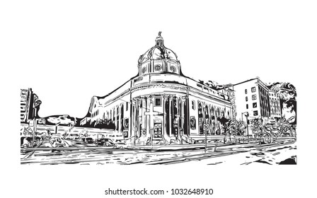 Tampa City in Florida, USA. Hand drawn sketch illustration in vector.