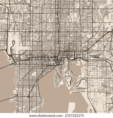 Tampa City Map discover the precision of a sepia toned urban layout where clean lines and structured grids create a refined architectural blueprint, emphasizing refined linework, with balanced.