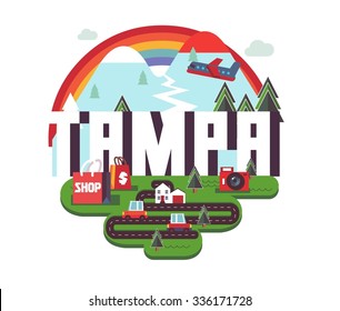 Tampa city travel destination in USA. vector cartoon,