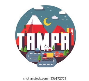 Tampa city travel destination in USA. vector cartoon,