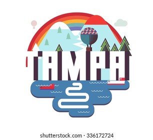 Tampa city travel destination in USA. vector cartoon,
