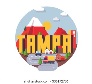 Tampa city travel destination in USA. vector cartoon,