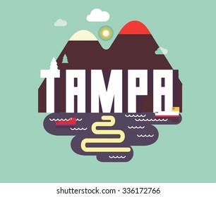 Tampa city travel destination in USA. vector cartoon,
