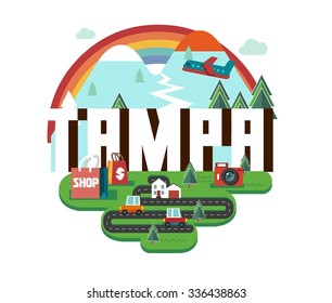 Tampa city travel destination in USA. vector cartoon,
