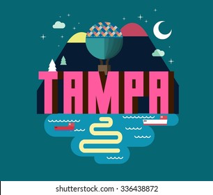 Tampa city travel destination in USA. vector cartoon,