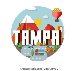 Tampa city travel destination in USA. vector cartoon,