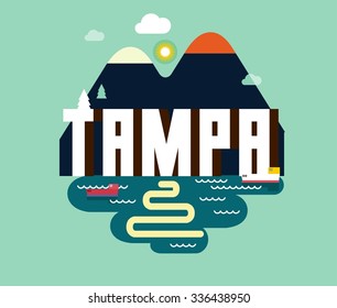 Tampa city travel destination in USA. vector cartoon,