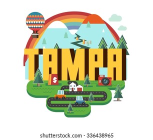 Tampa city travel destination in USA. vector cartoon,