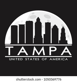 Tampa Florida Full Moon Night Skyline Silhouette Design City Vector Art Background Illustration.