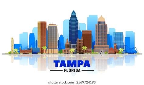 Tampa, Florida skyline with a city panorama on white background. Vector illustration. Business travel and tourism concept with modern buildings.