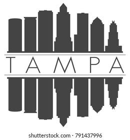 Tampa Florida USA Skyline Vector Art Mirror Silhouette Emblematic Buildings