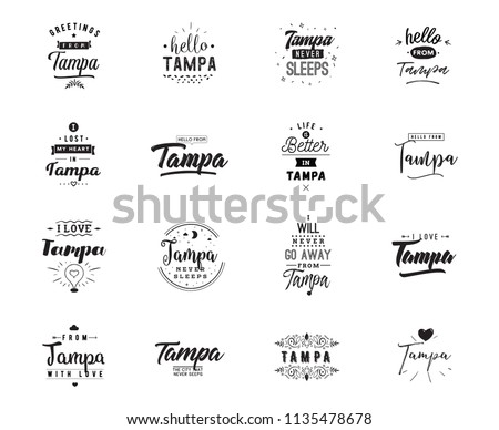 Tampa. Greeting cards, vector design. Isolated logos. Typography set.