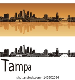 Tampa Skyline In Orange Background In Editable Vector File