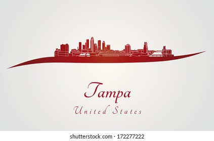 Tampa skyline in red and gray background in editable vector file