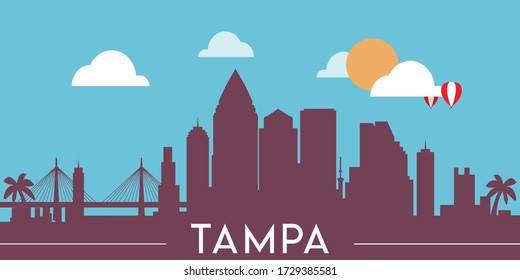 Tampa Skyline Silhouette Flat Design Vector Illustration